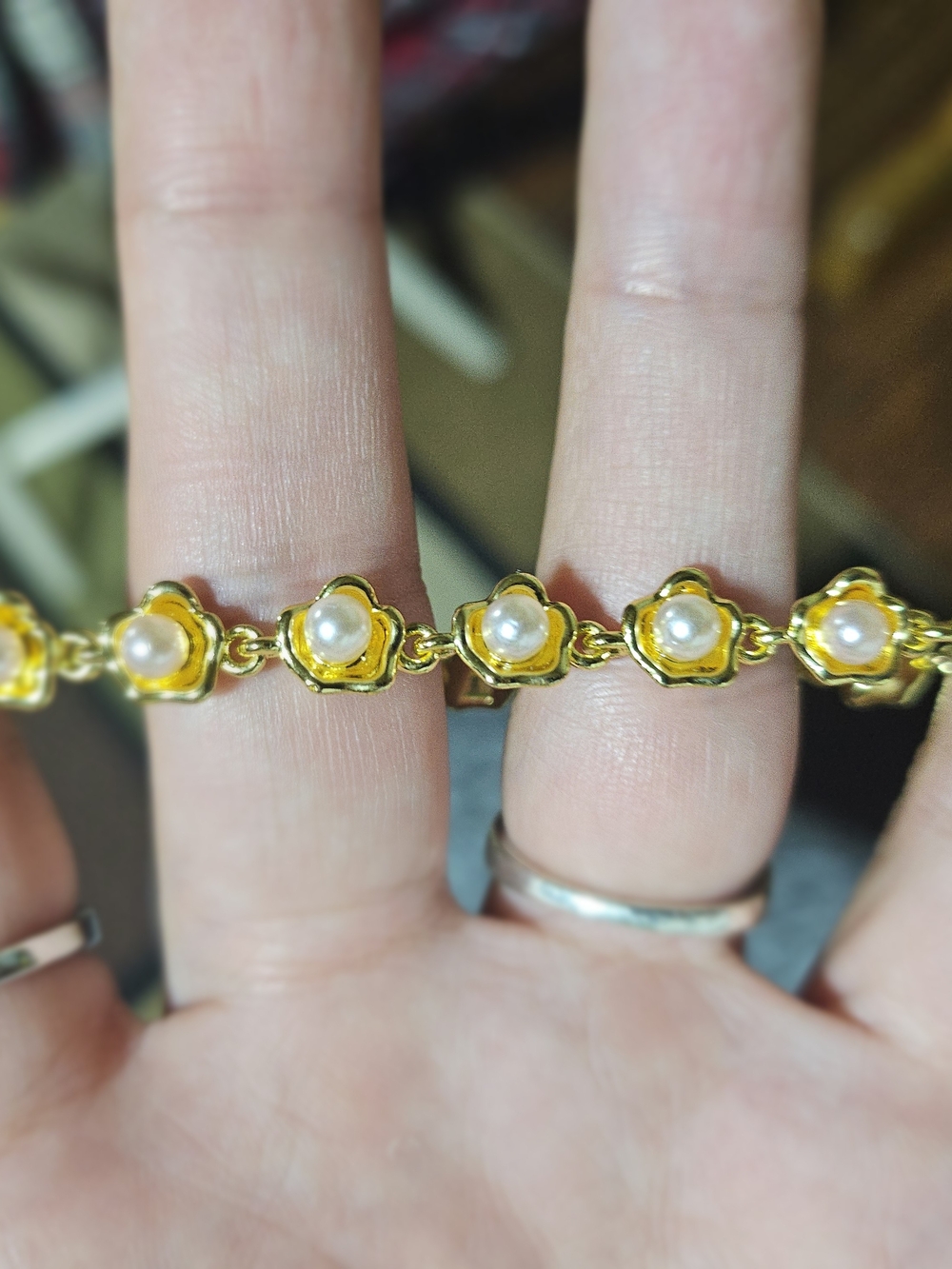 18k Gold Filled Pearl Flower Link Bracelet